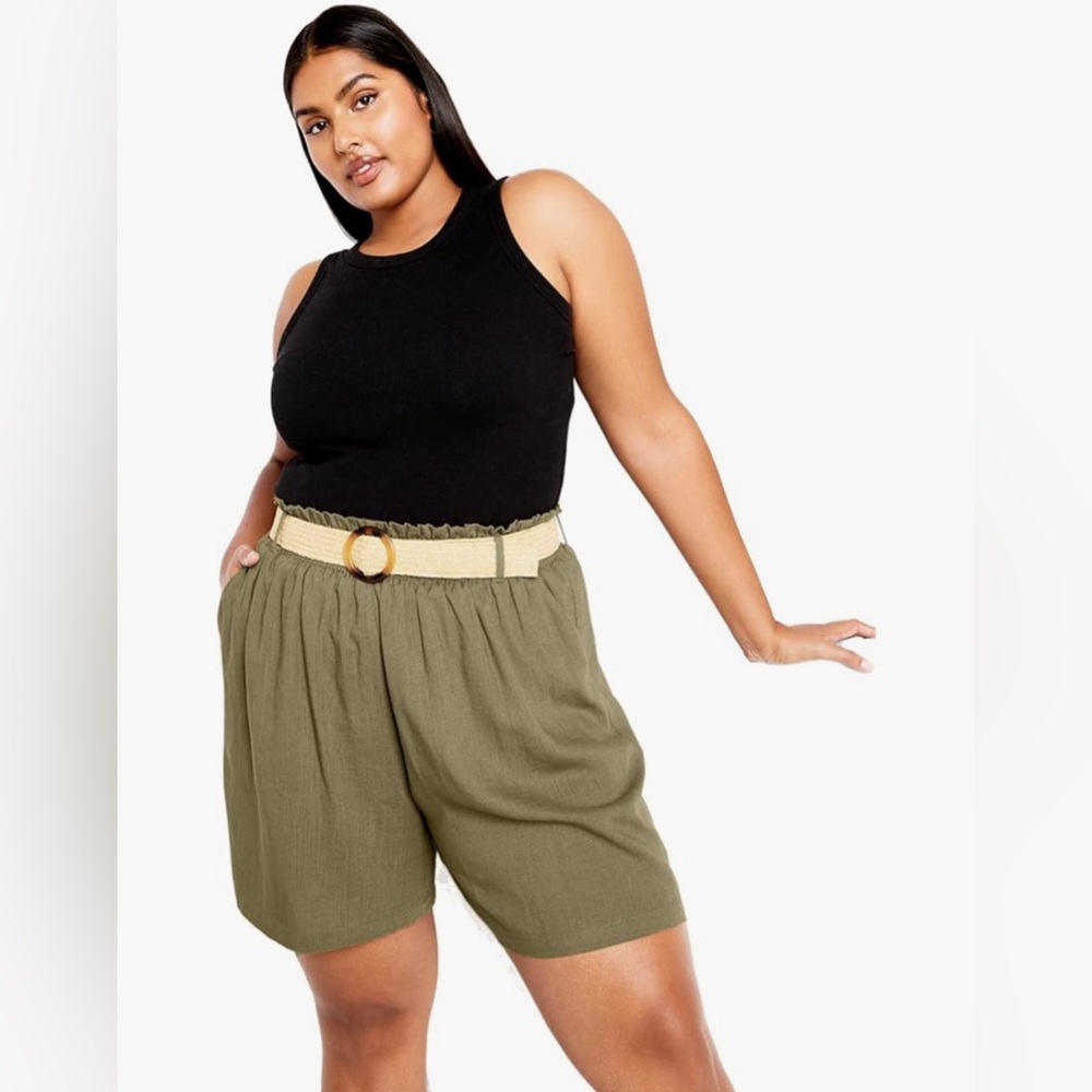 251M NWT City Chic Women's Kara Linen Blend Short with Belt‎ - Size: 14